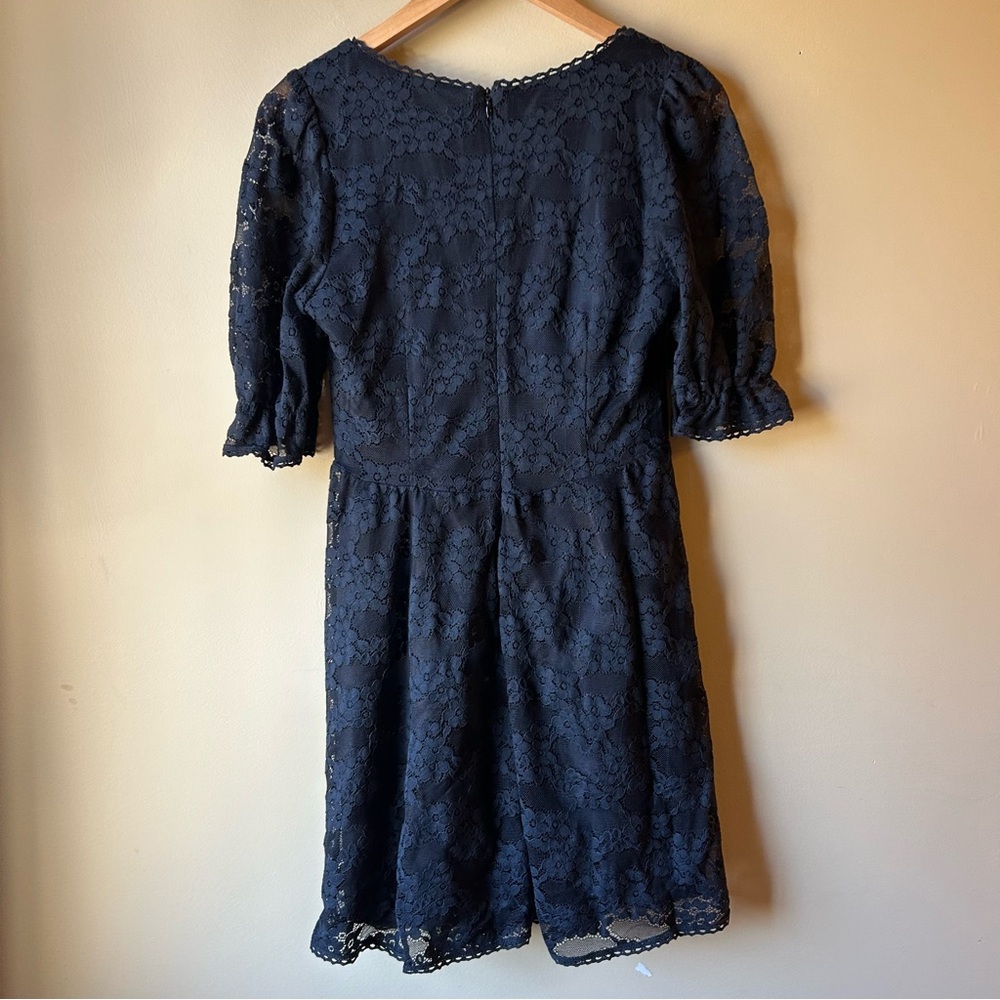 Betsey Johnson Women’s Black Lace Lined Short Sleeve Dress V Neck Size 10 Goth - Picture 7 of 13